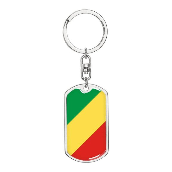 Congo (Republic) Flag Keychain Dog Tag Stainless Steel or 18k Gold