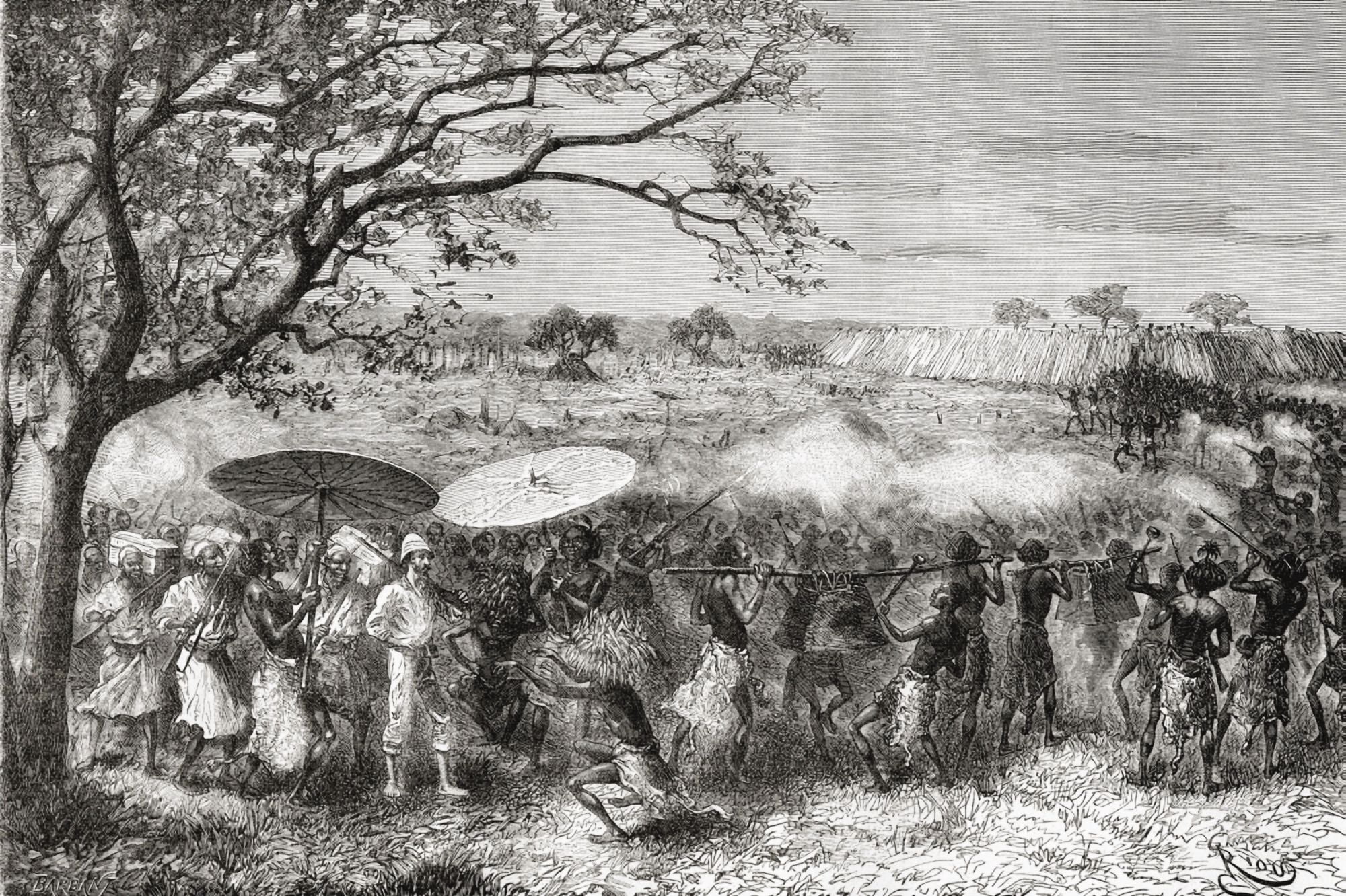 Congolese Tribe Accompany Explorer Pietro Paolo Savorgnan Di Brazz Canvas Art - Ken Welsh Design Pics (36 x 24)