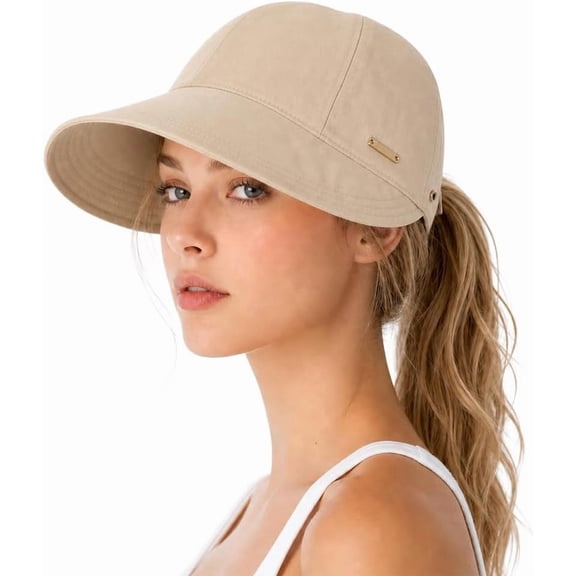Womens Wide Brim Sun Visor Hat, UV Protection Adjustable Packable Ponytail Baseball Cap for Hiking Fishing Golf Beach