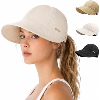 Womens Wide Brim Sun Visor Hat, UV Protection Adjustable Packable Ponytail Baseball Cap for Hiking Fishing Golf Beach