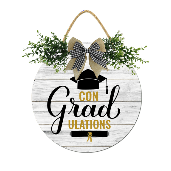 Congradutations Wreath Sign for Front Door,Horizontal Round Door Wreaths,Housewarming Gift Farmhouse Wood Door Hanger for Home Decor Indoor and Outdoor, Classroom, Yard, Porch Décor