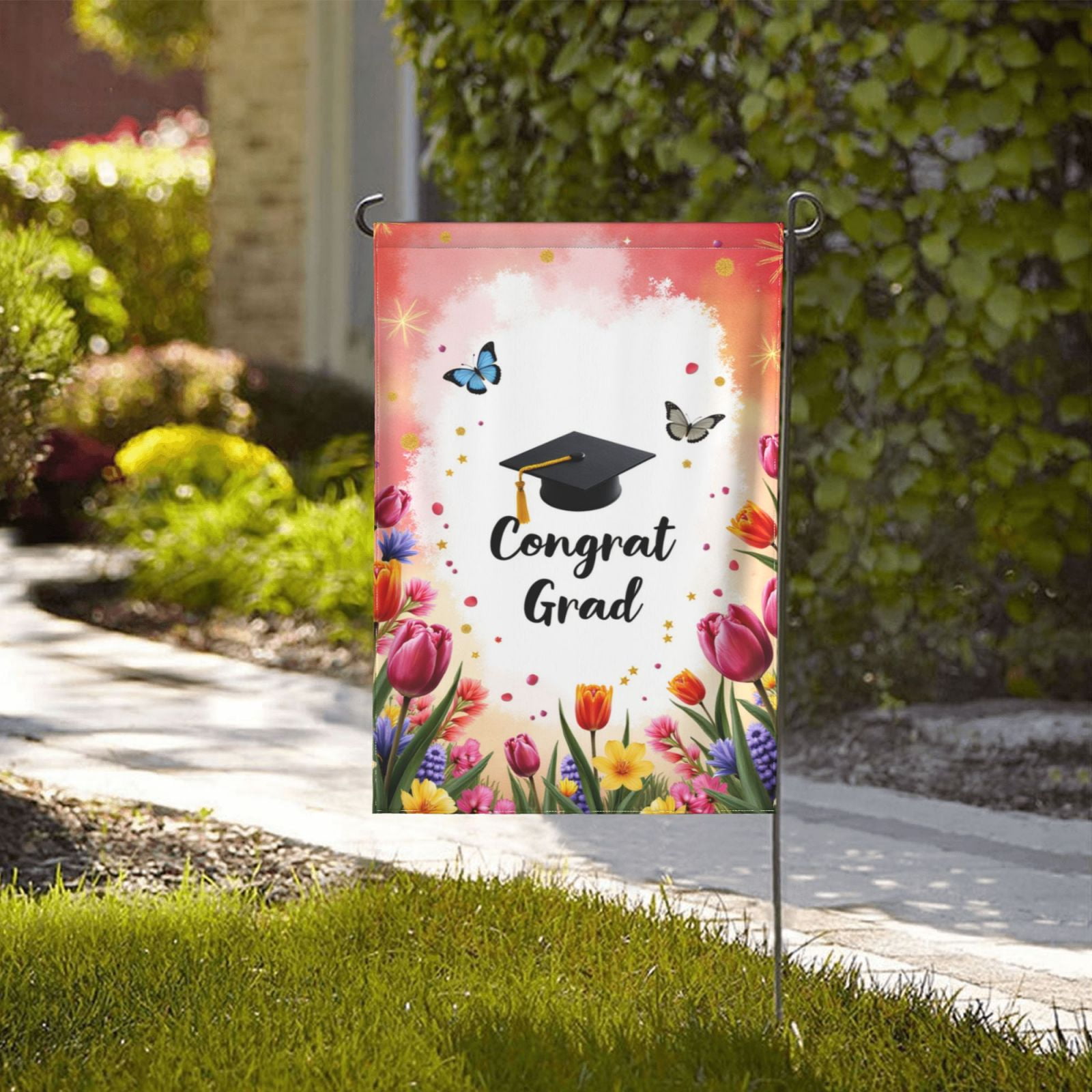 Congrat Grad Garden Flag 12x18 Inch Double Sided Floral Spring Summer ...