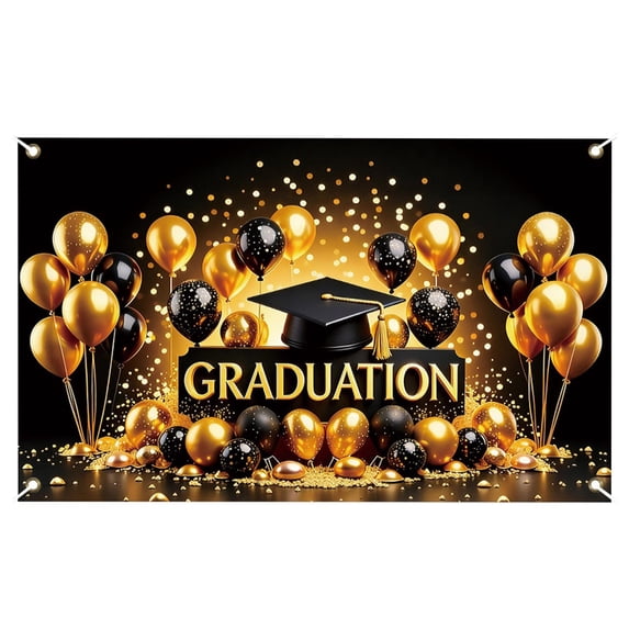 Congrats Banner Graduation Decorations - Large Graduation Backdrop Banner for Party Supplies, Photography Background, and Photo Booth Props - Grad Party Decor (Gold-1)