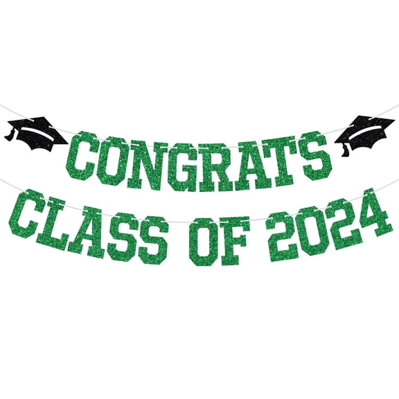 Congrats Class of 2024 Banner, You Did It/Congrats Grad Bunting Sign, 2024 High School College Graduation Party Decorations Supplies, Black & Green Glitter