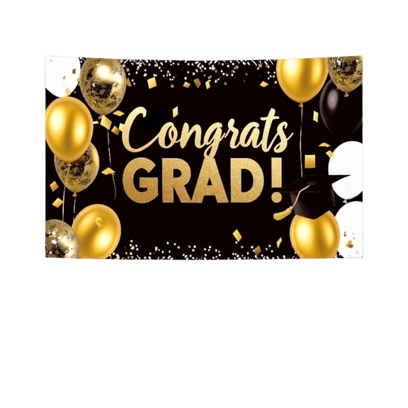 Congrats Class of 2026 Banner Black and Gold Graduation Decorations - Large 2026 Graduation Backdrop, Black Congratulations Banner Grad Party Decorations Class of 2026