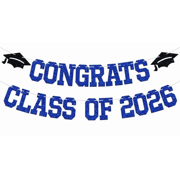 Congrats Class of 2026 Banner, You Did It/Congrats Grad Bunting Sign, 2026 High School College Graduation Party Decorations Supplies Blue & Black Glitter