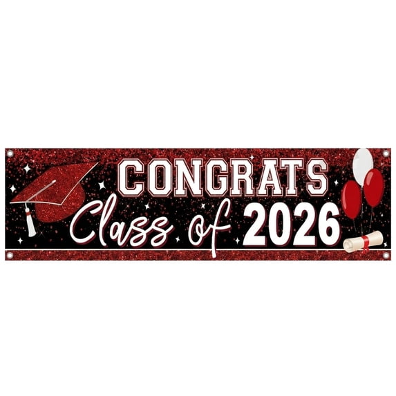Congrats Class of 2026 Graduation Banner, Large 118" x 20" Glitter Congrats Grad Sign for Indoor Outdoor Party Decorations, College Graduation Photo Booth Props