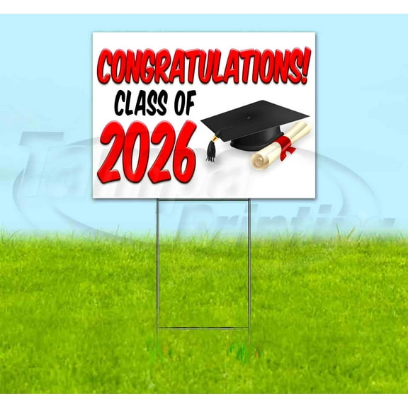 Congrats Class Of 2026 V2 (18" x 24") Yard Sign, Includes Metal Step Stake
