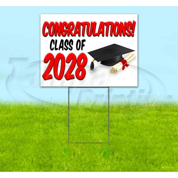Congrats Class Of 2028 V2 (18" x 24") Yard Sign, Includes Metal Step Stake