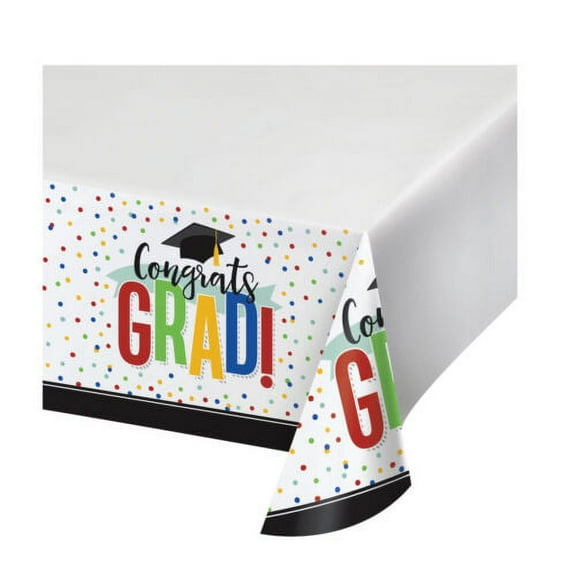 Congrats Congratulations Colorful Grad Party Paper Table Covering Table Cloth 102in x 54in