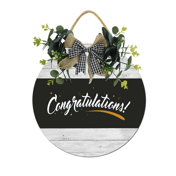 Congrats Congratulations Wreath Sign for Front Door,Horizontal Round Door Wreaths,Housewarming Gift Farmhouse Wood Door Hanger for Home Decor Indoor and Outdoor, Classroom, Yard, Porch Décor