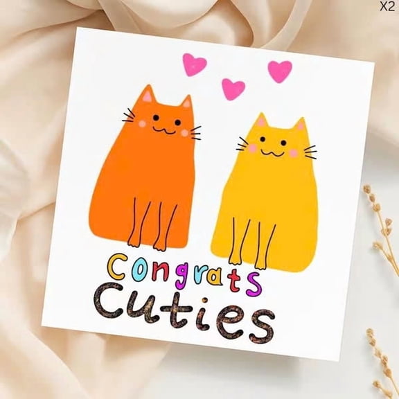 Congrats Cuties Card Adorable Cat Design with Hearts Perfect for Celebrating Loved Ones, Engagements, Anniversaries, or Just Because