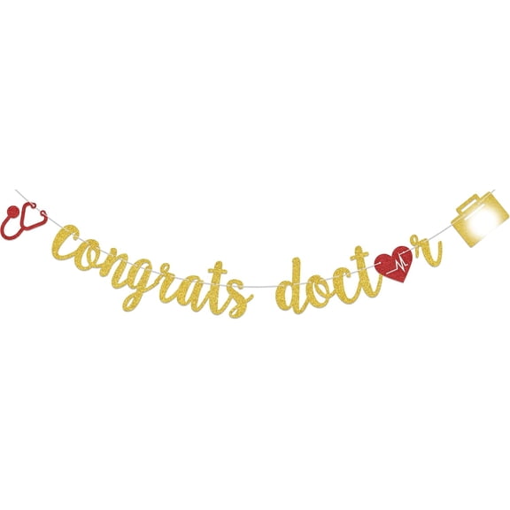 Congrats Doctor Banner, Doctor Graduation Party Decoration,Class of 2025 Medical School Survivor Graduation Gold Glitter