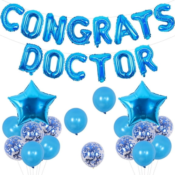Congrats Doctor Graduation Decorations, Blue Congrats Doctor Balloons Banner, Star Foil Balloons, Doctor Nurse Class of 2024, Future Doctor, Medical School Graduation Party Supplies