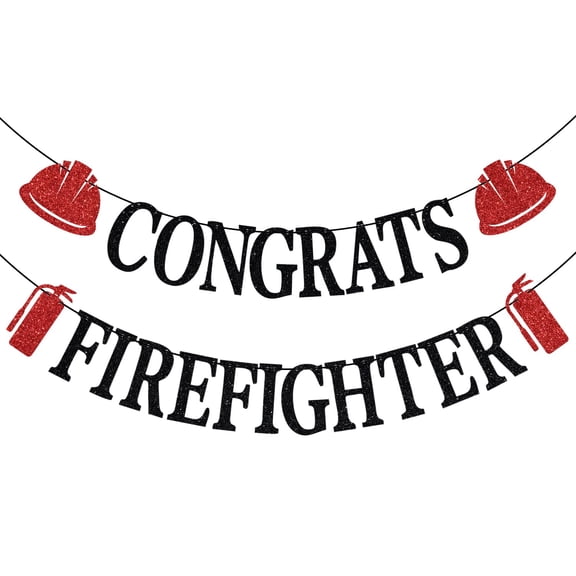 Congrats Firefighter Banner, Firefighter Graduation Party Decorations, Future Firefighter, Fire Academy Graduation Party Decorations, Black and Red Glitter