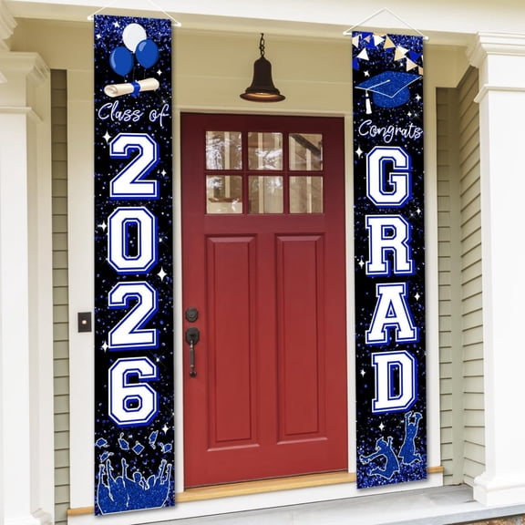 Congrats GRAD 2026 Graduation Porch Sign Banners with Grad Cap Design, Congrats Grad Decorations for Graduation Party, School Grad Events, Home Door Decor
