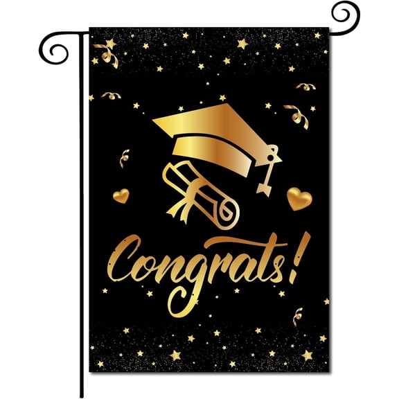 Congrats Garden Flag Graduation House Yard Flag Diploma Cap Vertical Double Sided