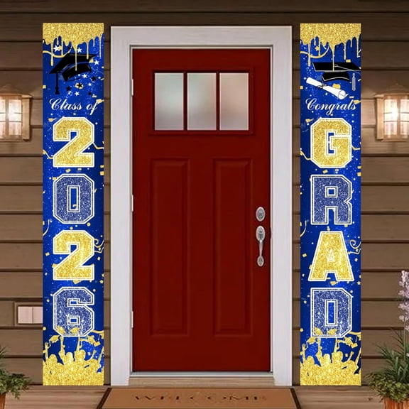 Congrats Grad 2026 Graduation Party Decorations, 2PCS Graduation Porch Sign Banners with Grad Cap Elements for Class of 2026 Graduation Party, High School Graduation, College Graduation