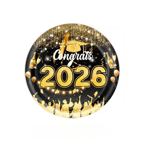 Congrats Grad 2026 Party Decorations, Graduation Party Supplies with 7 Inch Paper Plates for Graduation Party (A)
