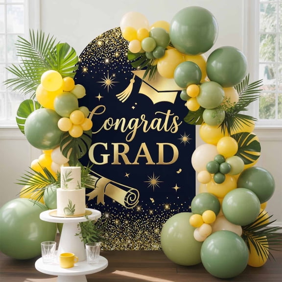 Congrats Grad Arch Backdrop Cover, 4FT, Graduation Cap Diploma Scroll Luxury Spandex Arch Covers Double-Sided Backdrop for Wedding Birthday Party Photo Background Decoration