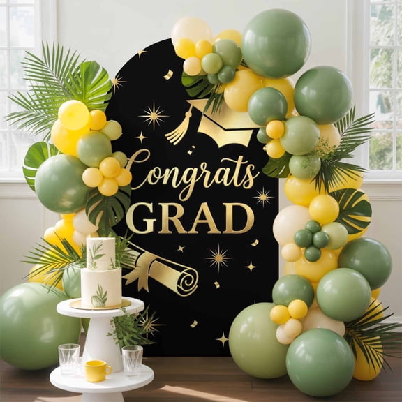Congrats Grad Arch Backdrop Cover, 4FT, Graduation Cap Diploma Scroll Spandex Arch Covers Double-Sided Backdrop for Wedding Birthday Party Photo Background Decoration