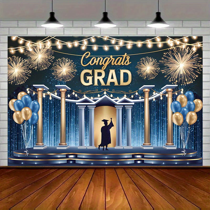 Prom Congratulations Congrats Grad Backdrop Blue Golden Balloons Congratulation Graduate ...