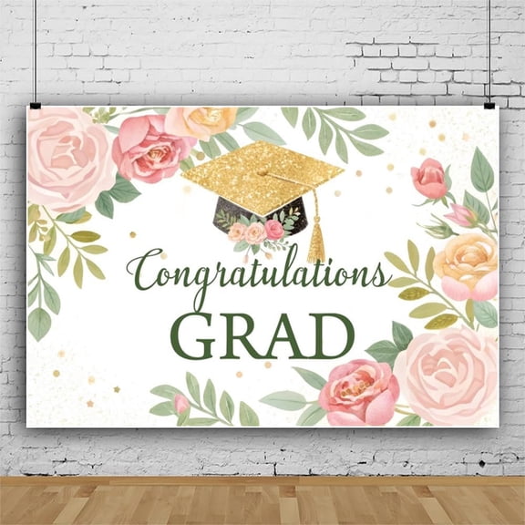 Congrats Grad Backdrop Class of 2026 Graduation Background Boho Floral Flower Leaves Balloon Gift Congratulate Graduate Party Decorations Banner Photo Booth Props