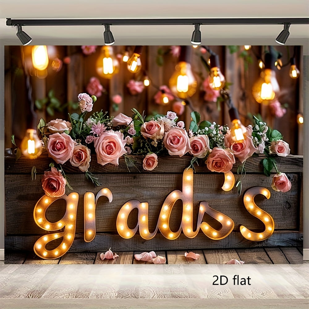 Rustic Grad Backdrop Congrats Grad Backdrop Rustic Pink Rose Congratulations Graduation ...