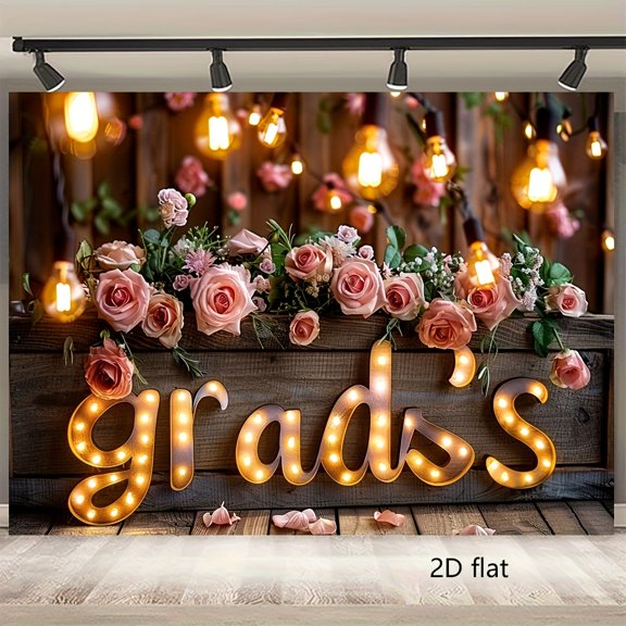Congrats Grad Backdrop Rustic Pink Rose Congratulations Graduation Background Pink Floral Class of 2026 Graduate Prom Party Decorations Banner Supplies Photo Booth Props