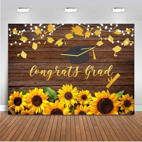 Congrats Grad Backdrop Rustic Wood Sunflower Class of 2026 Graduation ...