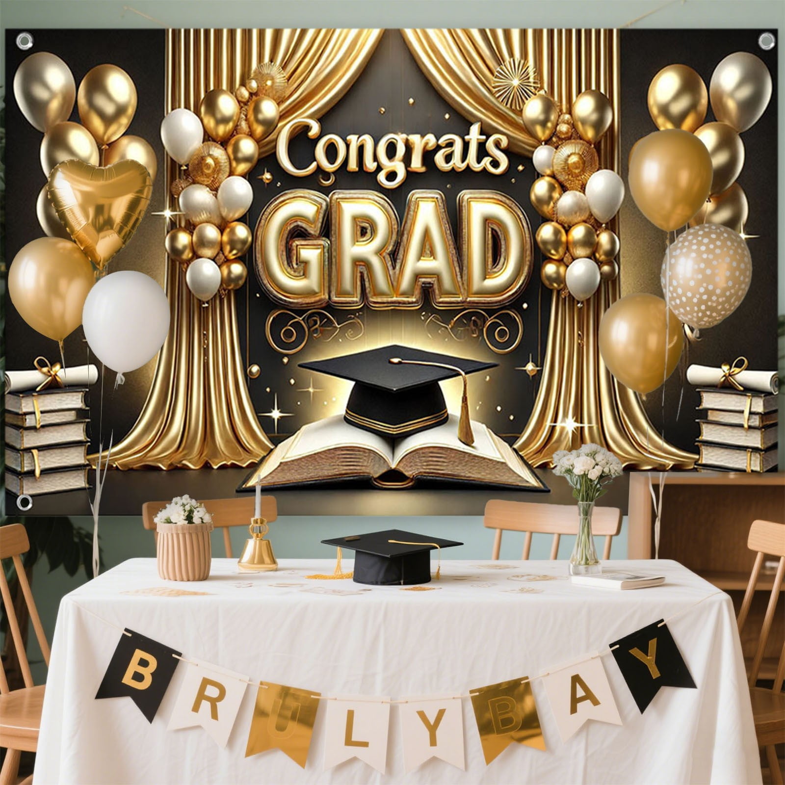 KatchOn Giant Class Of 2025 Graduation Banner - 72x44 Inch Orange & Black Backdrop For Parties - View #2