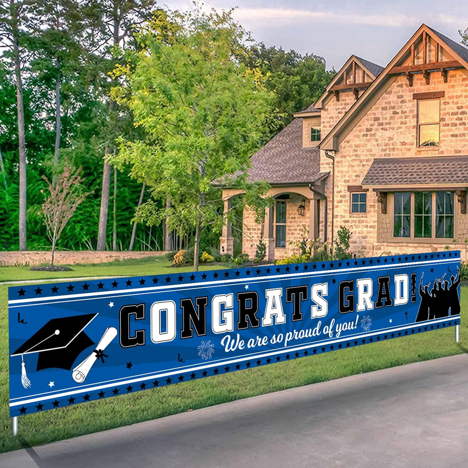 Congrats Grad Banner Blue Graduation Decorations Class of 2024, We Are