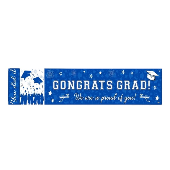 Congrats Grad Banner, Congratulations Banner Grad Banners Background for Graduation Decorations for High School College Party (Blue)