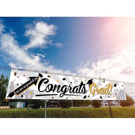 Congrats Grad Banner Graduation Decoration Yard Sign Class of 2026 Photo Booth Backdrop College Graduation Party Supplies 19" x 118"