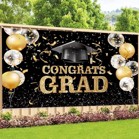 Congrats Grad Banner Graduation Decoration Yard Sign Class of 2026 Photo Booth Backdrop College Graduation Party Supplies 45" x 70"