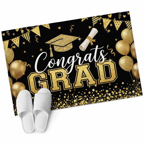 Congrats Grad Bathroom Rug Washable 2x3 Entryway Rug Non Slip Congratulations Golden Graduation Cap Balloons Front Door Mat Low Pile Indoor Doormat Throw Floor Carpet for Kitchen Bedroom Entrance