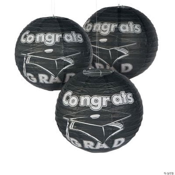 Congrats Grad Black Paper Lanterns - Party Decor - 6 Pieces