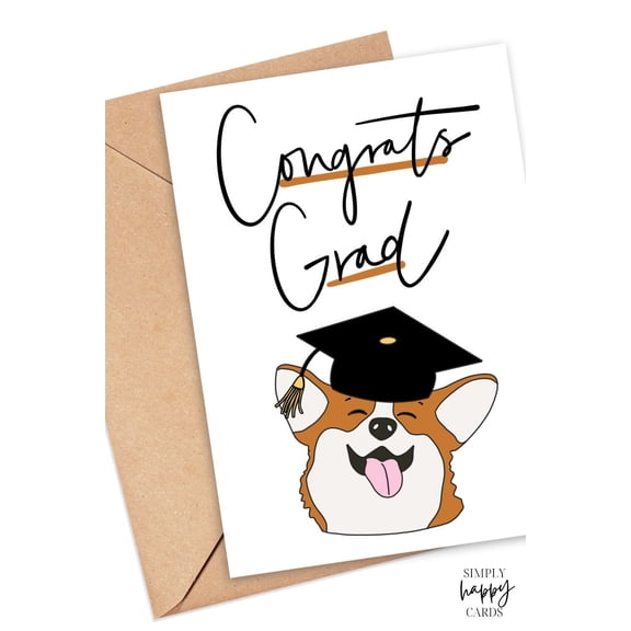 Congrats Grad Card with Corgi Design Cute Graduation Card for Dogs Lovers Envelope Included Perfect for Celebrating Graduation Milestones
