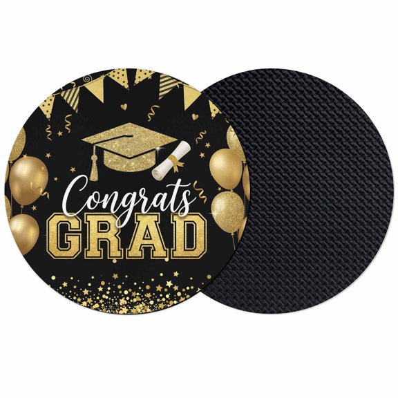 Congrats Grad Coasters Set of 2, Absorbent Coasters for Drinks, Congratulations Golden Graduation Cap Balloons Coaster for Desk Coffee Table Protection, Home Decor House Warming Gifts 4"