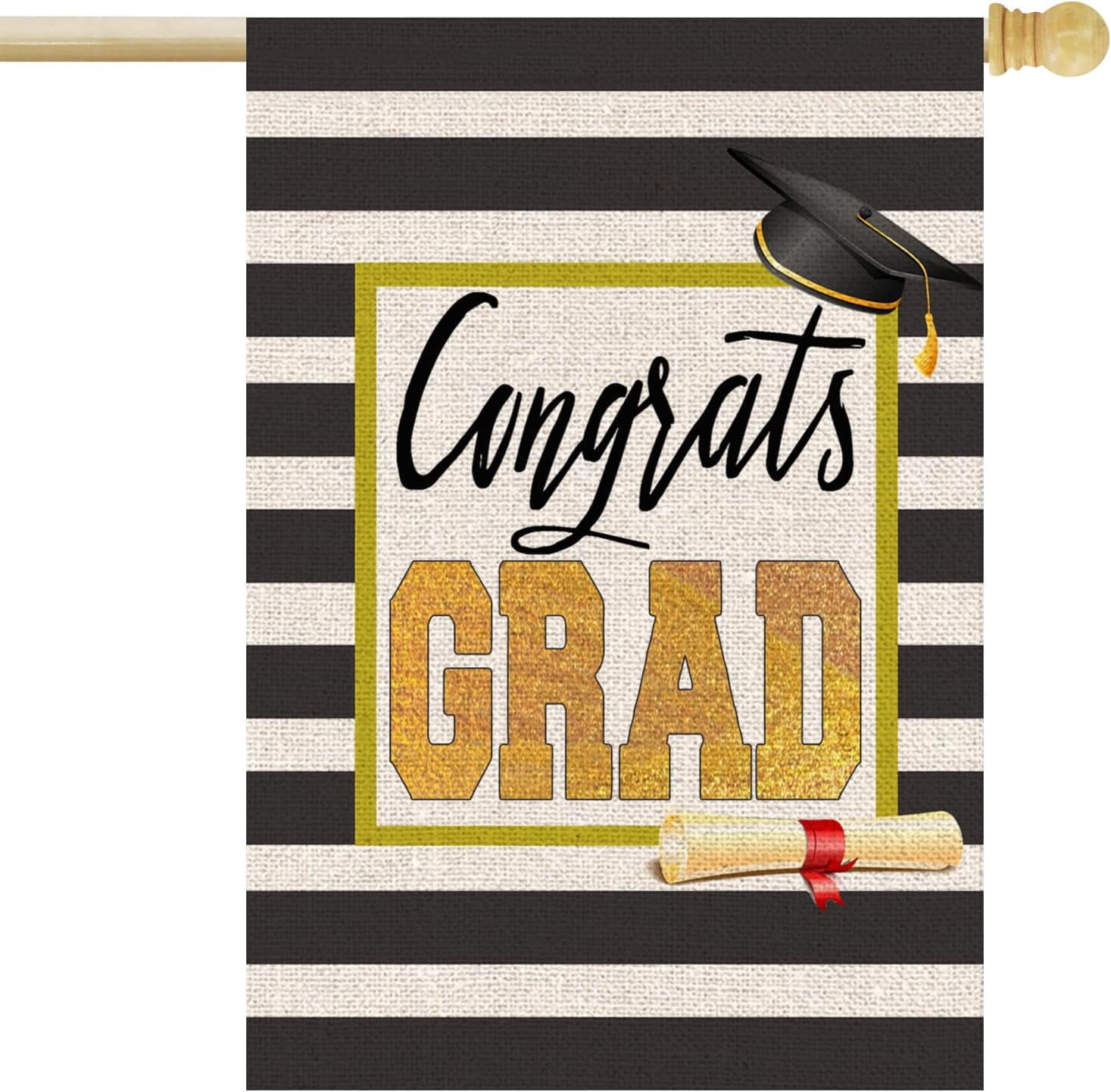 Congrats Grad Garden Flag Double Sided Outside Diploma Cap Stripes Flag, Class Of 2026 Graduation Ceremony Yard Outdoor Decoration