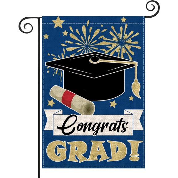 Congrats Grad Garden Flag Graduation Cap Vertical Double Sided 12.5x18 Celebrate Graduation Schoolyard Farmhouse Outdoor Lawn Party Decor