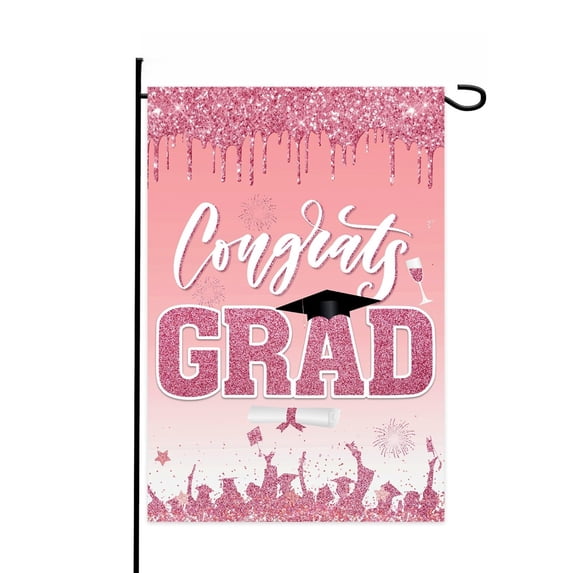 Congrats Grad Garden Flag,High School/College Graduation Garden Flag,Graduation Cap Diploma Medal Yard Outside Home Decoration,12.5x18 Inch Double Sided.