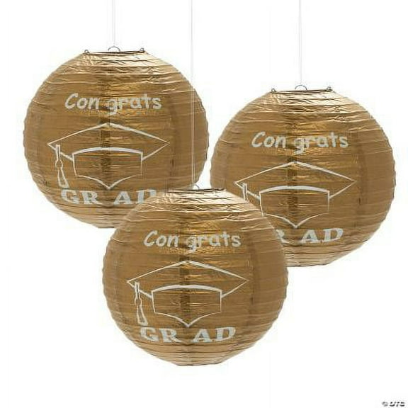 Congrats Grad Gold Paper Lanterns (6Pc) - Party Decor - 6 Pieces