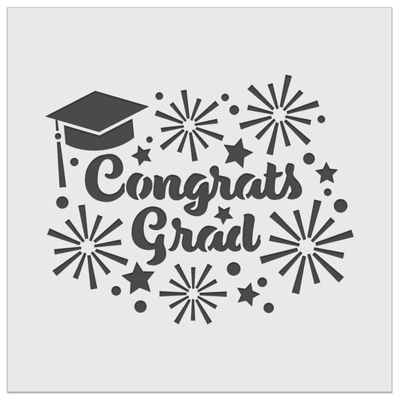 Congrats Grad Graduate Graduation Cap Fireworks Stars DIY Cookie Wall Craft Stencil - 4.5 Inch