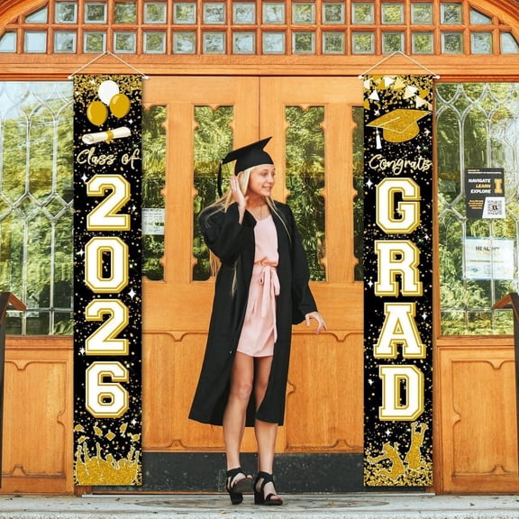 Congrats Grad Graduation Banner Festive Party Decor Durable Design Graduation Ceremony Supplies Photo Booth Backdrop Wall Hanging Mortarboard Decor 70x12 Inch