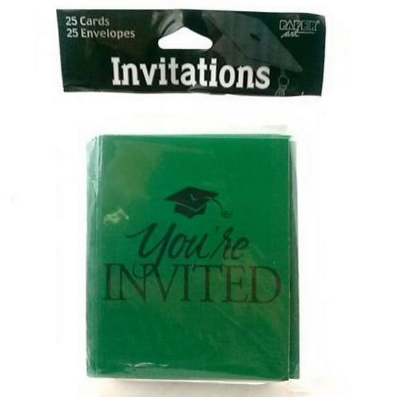 Congrats Grad Green Invitations 25 Per Pack