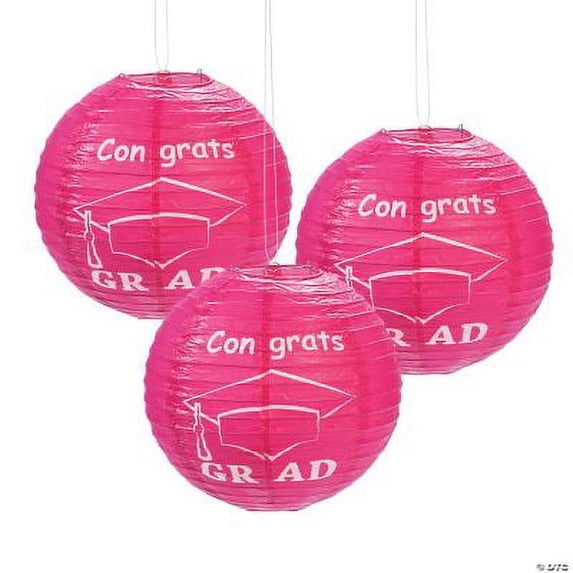 Congrats Grad Hot Pink Paper Lanterns (6 - Party Decor - 6 Pieces