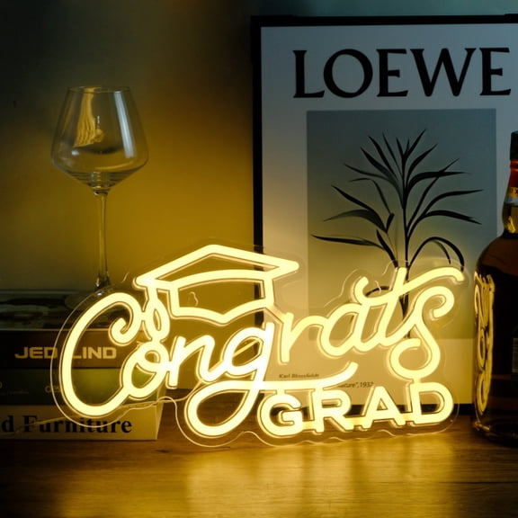 Congrats Grad Neon Sign with Graduation Cap, 16" x 7.8" Grad Neon Lights for Bedroom Adjustable Graduation Led Signs Class of 2026 Party Graduation Gift for Room Dorm Backdrop Decor