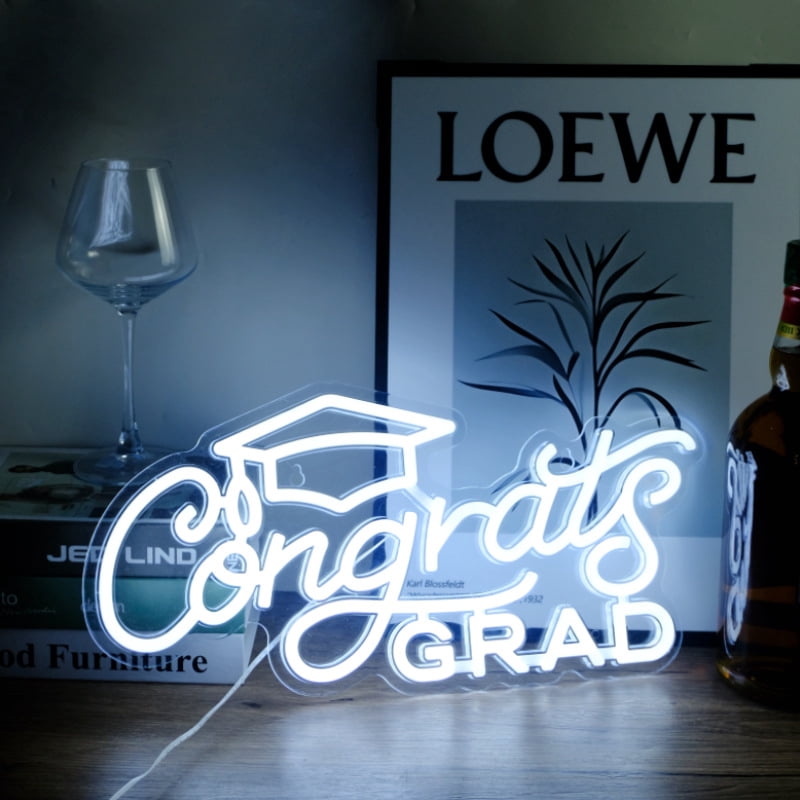 Congrats Grad Neon Sign with Graduation Cap, 16" x 7.8" Grad Neon Lights for Bedroom Adjustable Graduation Led Signs Class of 2026 Party Graduation Gift for Room Dorm Backdrop Decor