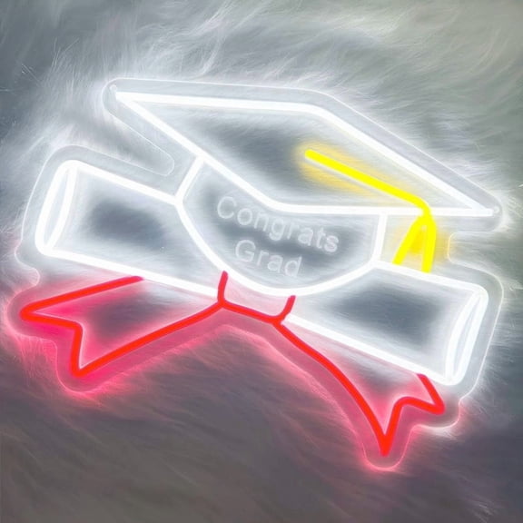 Congrats Grad Neon Sign with Graduation Cap,Dimmable Grad Light Up Led Sign for Class of 2026 Graduation Party Decorations Prom Celebration Gifts Kindergarten High School College Wall Decor